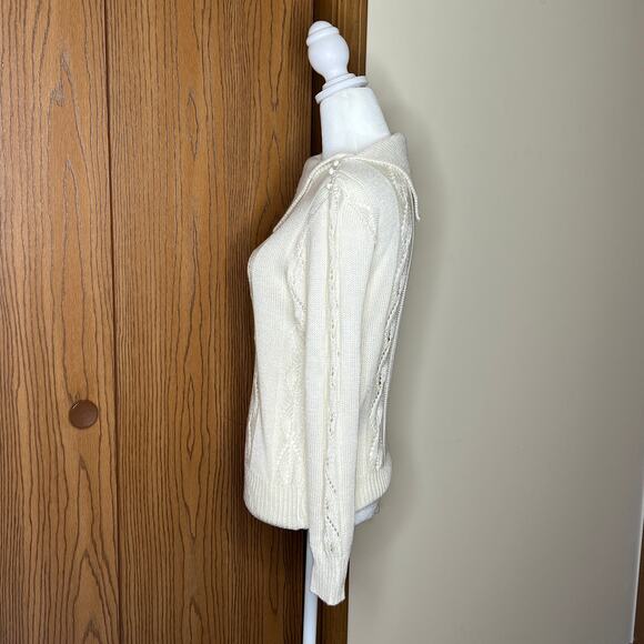 Vtg 90s Arielle Open Knit Sweater Cream Cottagecore Coquette Soft Girl Holiday - Picture 5 of 9